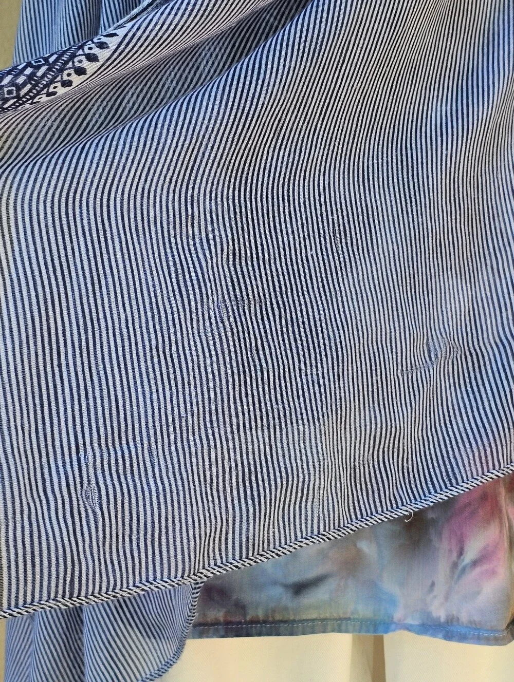 Semi Sheer Gauzy Mixed Print Blue & White Scarf